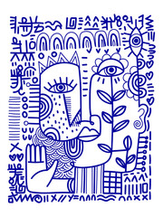 Line drawing face portrait doodle geometric outline hand drawn vector illustration. Minimalist line art abstract portrait design for wall art, print, decoration. poster and banner.