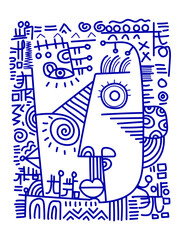 Line drawing face portrait doodle geometric outline hand drawn vector illustration. Minimalist line art abstract portrait design for wall art, print, decoration. poster and banner.