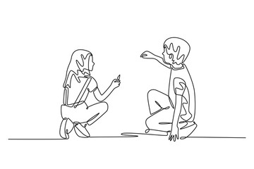 Kid painting on wall. Art Concept. Single line draw design vector graphic illustration.