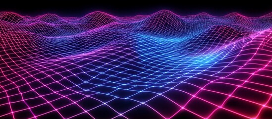 Abstract digital landscape with glowing lines and points.