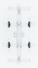 Transparent Model Helicopter Top View on White Background Showcasing Detailed Engineering and Design Elements for Educational and Creative Use
