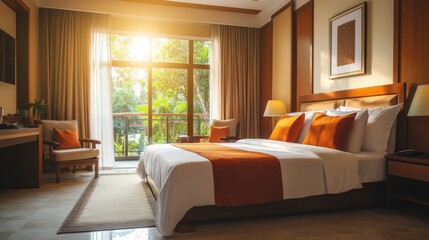 Luxury Hotel Room with Sunny Morning View