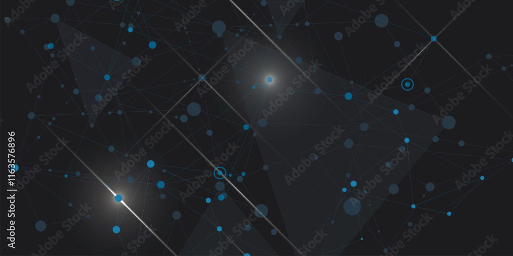 Poster Network abstract design with connecting dot and line. Vector dark space background