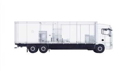 Transparent X-Ray View of a Modern Semi-Truck with Detailed Interior Components and Mechanical Structure