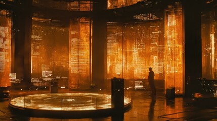 Futuristic Data Center with Glowing Screens