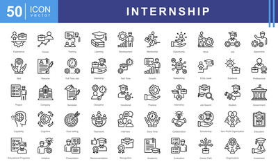Internship icon collection set. Containing work experience, apprentice, practice, employee, recruitment, student icon.