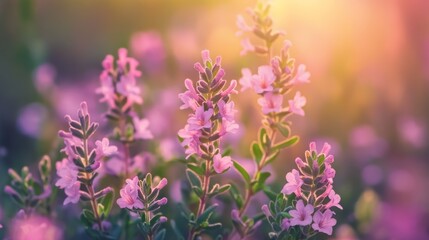 flowering twig thyme spice isolated on white background