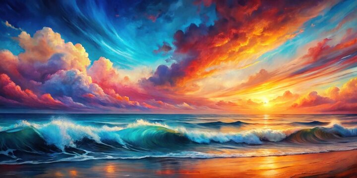 Vibrant Ocean Sunset A Serene Coastal Scene with Rolling Waves and a Colorful Sky