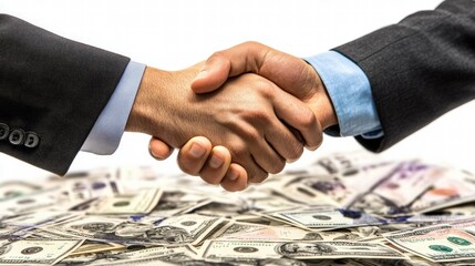 Handshake of financial aggreement with dollar money