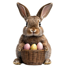 Easter bunny collecting colorful eggs garden clipart transparent image whimsical atmosphere playful perspective