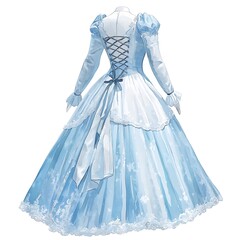 Fototapeta premium Watercolor Illustration of a Light Blue Ball Gown with Lace Detail and Corset Back.