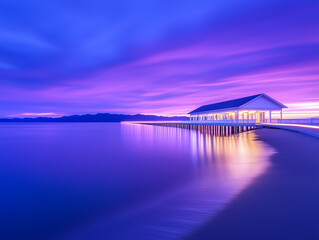 Illuminated Streaks Over the Ocean Pier at Night