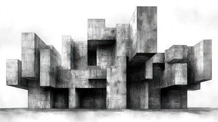 Fototapeta premium Abstract concrete structure, geometric, grayscale.