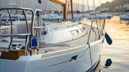 Close-Up Detail of Yacht in Soft Marina Lighting