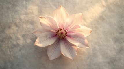 Minimalist flower on textured taupe background with natural light