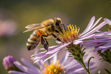 a bee collecting pollen from a flower
