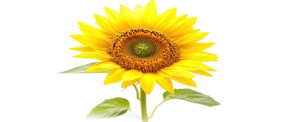 Obraz premium Single bright yellow sunflower isolated on white background.