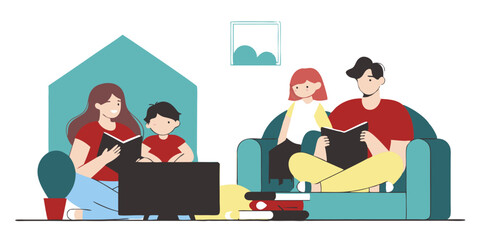 Fototapeta premium Ai generated family members spending time together at home cozy indoor reading session