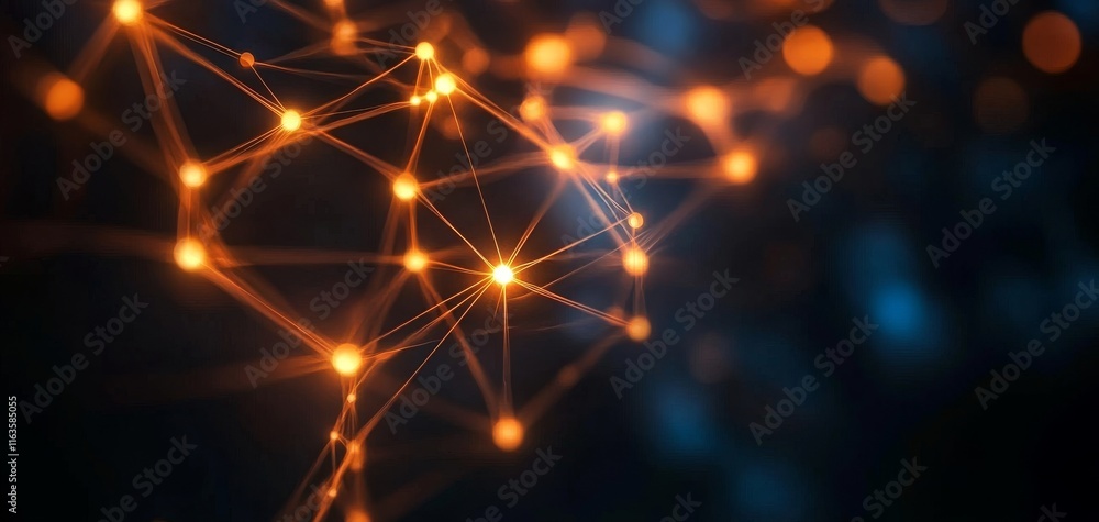 Poster a close-up view of interconnected glowing nodes in a digital space, symbolizing innovation and techn