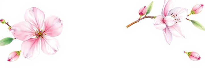 Fototapeta premium A beautiful painting of a blooming plum blossom flower in delicate shades of pink and white, botanical, painting, petal