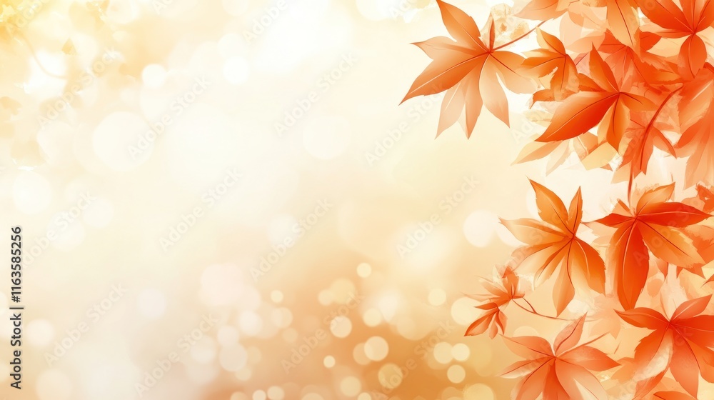 Poster Autumn leaves border on soft bokeh background.