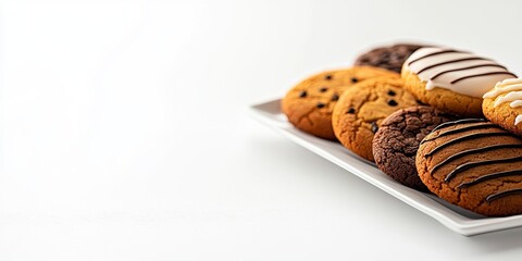 A delicious assortment of cookies displayed on a white plate, perfect for illustrating dessert or bakery themes.