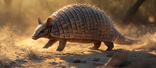 Obraz premium Armadillo walking in the desert.