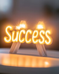 A glowing 'Success' sign symbolizing achievement and motivation, perfect for inspirational business themes.