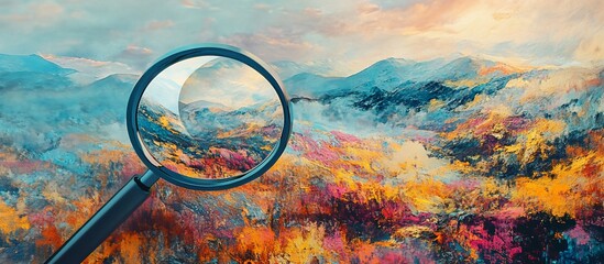 Magnified view of a vibrant landscape painting.
