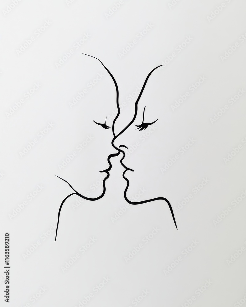 Poster a minimalist line drawing of two faces almost touching, representing connection and intimacy.