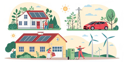 Sustainable energy solutions eco-friendly homes ai-generated graphics renewable environment optimistic viewpoint green concept