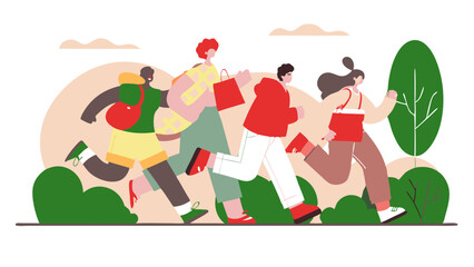 Exciting group of happy people running fast cityscape ai generated art vibrant environment dynamic viewpoint