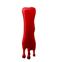 Letter I made of blood. A glossy red letter with a smooth, reflective surface. The letter appears to be floating against a white background, with a slight drooping effect.