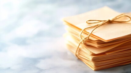 A stack of beige paper sheets tied with twine, symbolizing organization and creativity in a workspace.