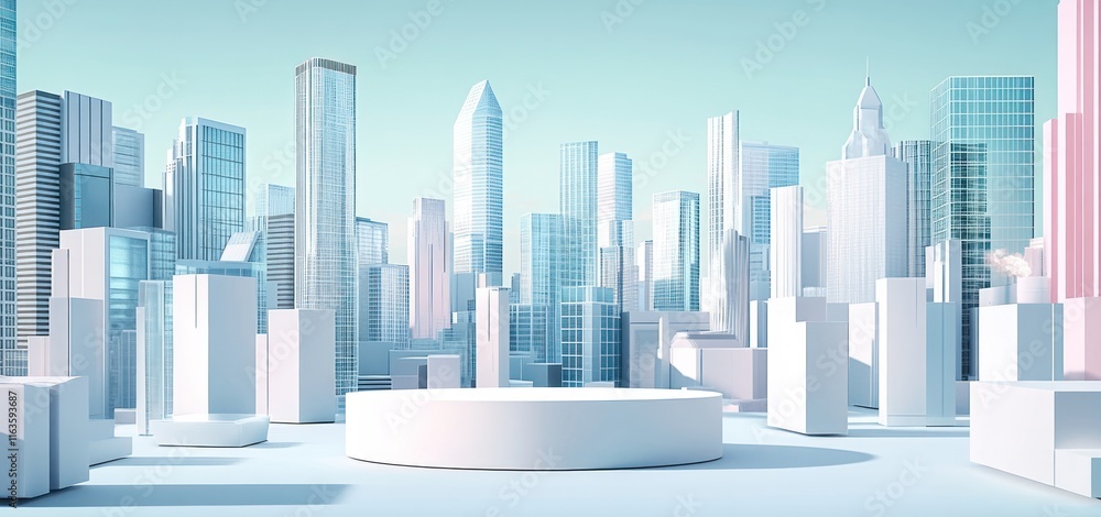 Aufkleber minimalist city skyline with a platform in the foreground.