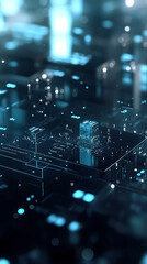 Obraz premium Abstract floating data blocks with glowing percentages
