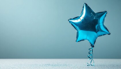 A vibrant blue star balloon floating gracefully against a soft background, perfect for celebrations and special occasions.