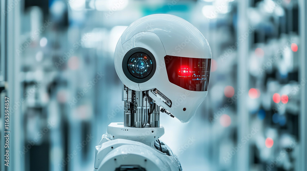 Poster modern humanoid robot equipped with advanced technology in a high-tech laboratory environment
