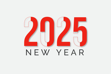 New year 2025 text logo, a red number on a white background