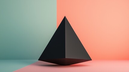 Fototapeta premium Black geometric pyramid against pastel background