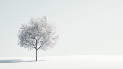 Solitary snow covered tree in winter landscape