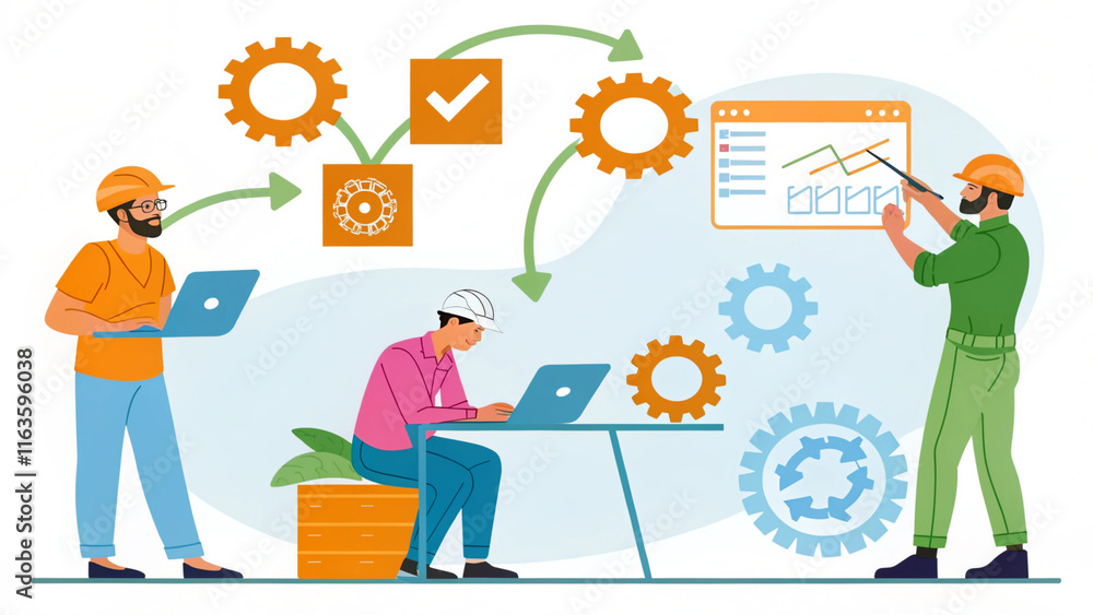 Poster ai-driven workflow optimization industrial office digital illustration collaborative environment eng