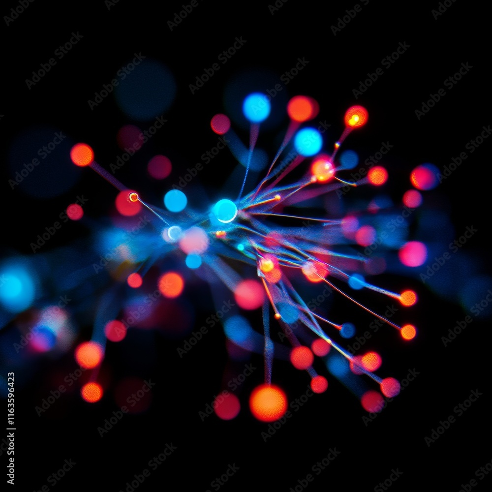 Poster a vivid display of abstract lights and colors representing digital connectivity and innovation, perf