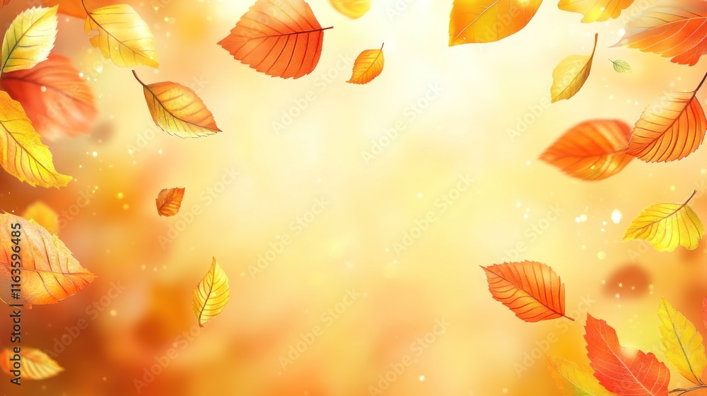 Poster Falling autumn leaves with bokeh background.
