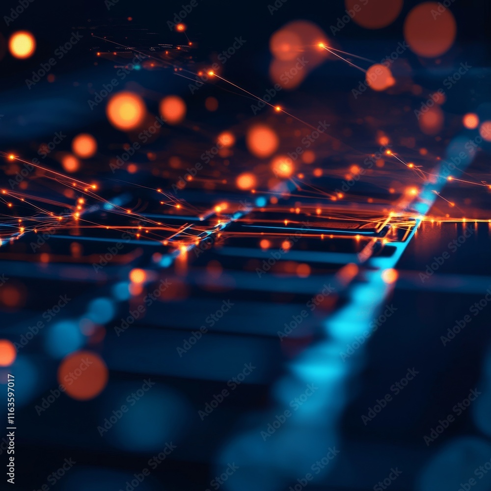 Poster abstract digital background with glowing lines and bokeh effect, perfect for tech-themed designs and