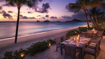 Fototapeta premium Romantic beach dinner sunset view.