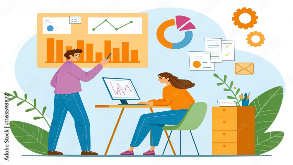 Poster ai generate data visualization meeting office business graphic collaborative environment professiona