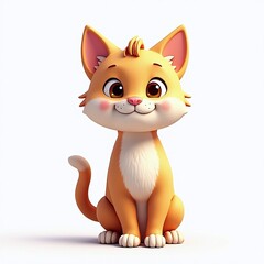 Fototapeta premium A cute stylized orange cat sitting upright on a clean white background with a calm expression.