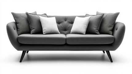 Obraz premium Stylish modern gray sofa with plush cushions creates a cozy and inviting living space