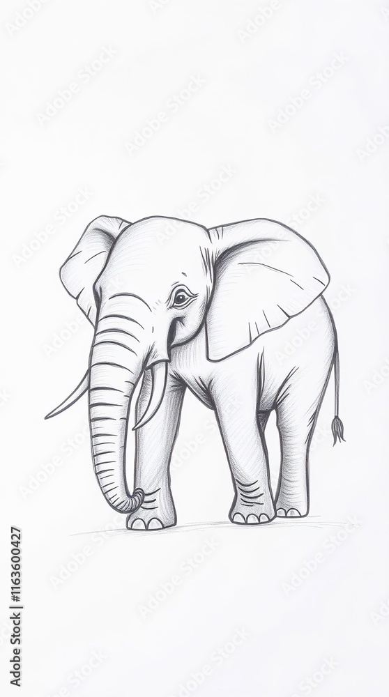 Poster hand drawn style elephant sketch with smooth gradient colors on a white background